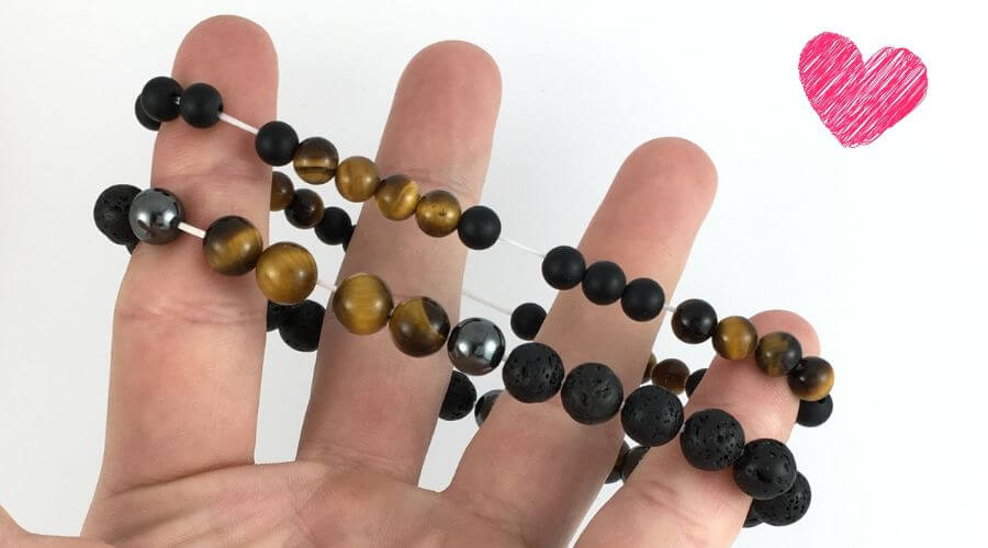 Náramek partnerský láva, tygří oko na gumičce