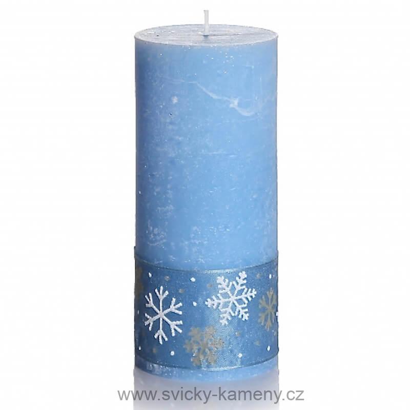 SVÍČKA VÁNOČNÍ DÁRKOVÁ VONNÁ ZIMNÍ VLOČKY VÁLEC 60x140 mm MODRÁ