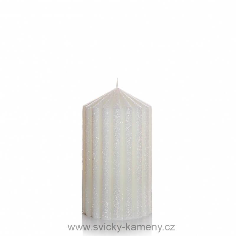 SVÍČKA VÁNOČNÍ DÁRKOVÁ ZIMNÍ SVETR VÁLEC 70x120 mm BÍLÁ PERLEŤ