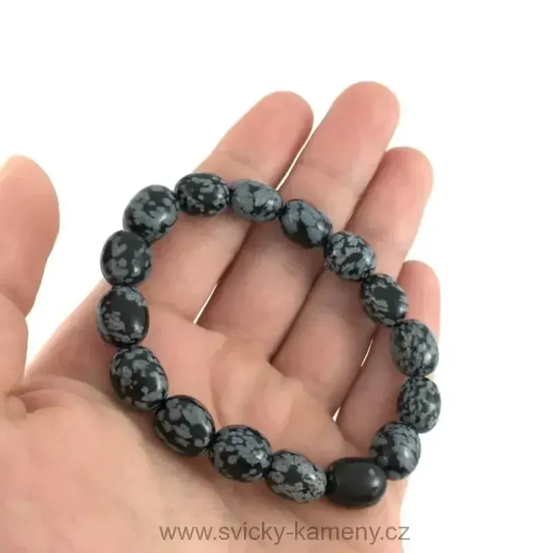 NÁRAMEK Z KORÁLKŮ - TROMLOVANÝ OBSIDIÁN VLOČKOVÝ