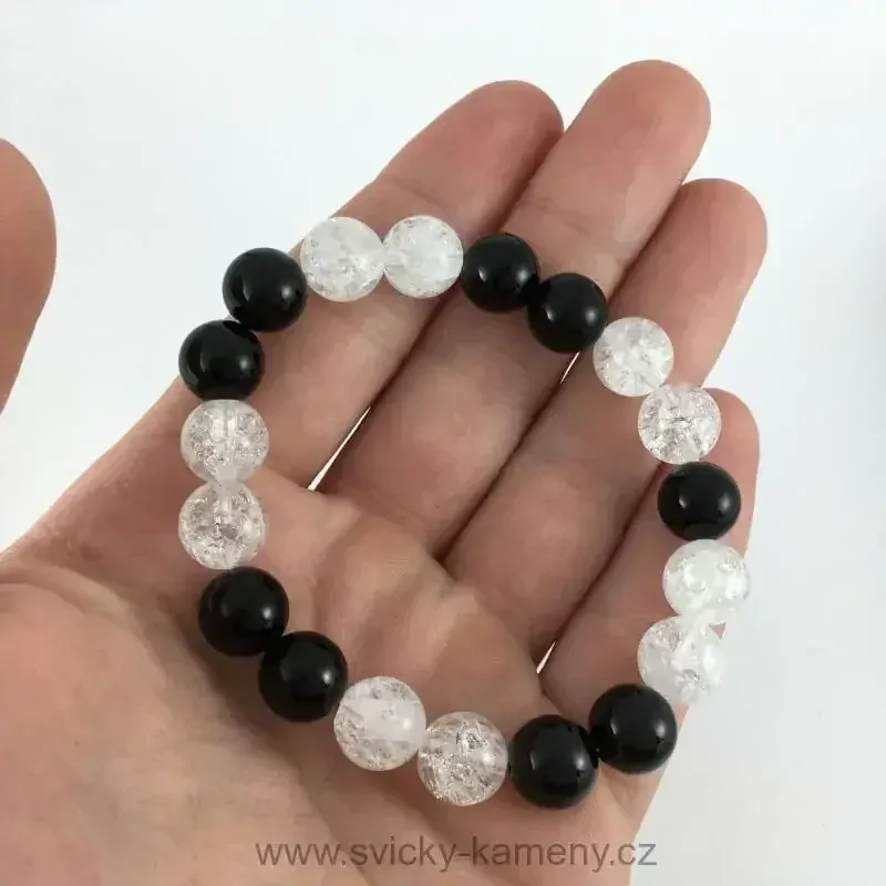 NÁRAMEK Z KORÁLKŮ - KŘIŠŤÁL PUKANÝ A ONYX 10 mm