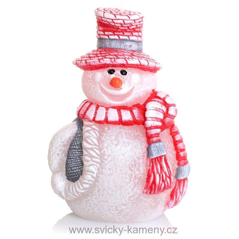 SVÍČKA VÁNOČNÍ DÁRKOVÁ SNĚHULÁK FIGURKA 125 mm ČERVENOBÍLÁ