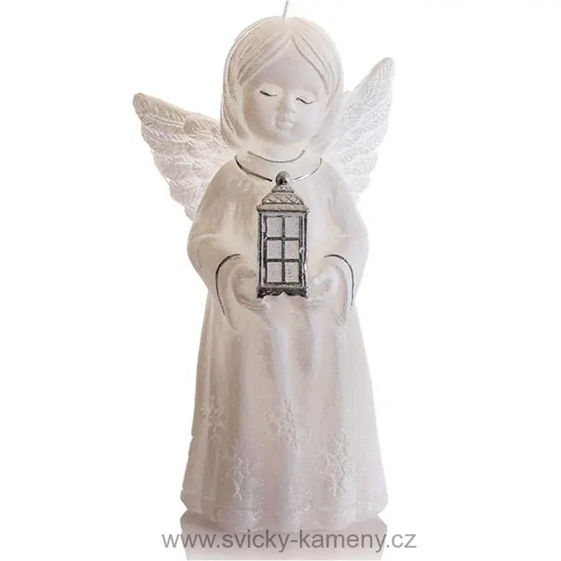 SVÍČKA VÁNOČNÍ DÁRKOVÁ ANDĚL A SVĚTLO FIGURKA 170 mm BÍLOSTŘÍBRNÁ