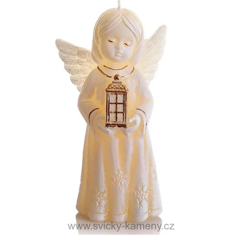 SVÍČKA VÁNOČNÍ DÁRKOVÁ ANDĚL A SVĚTLO  FIGURKA 170 mm ŠAMPAŇZLATÁ    