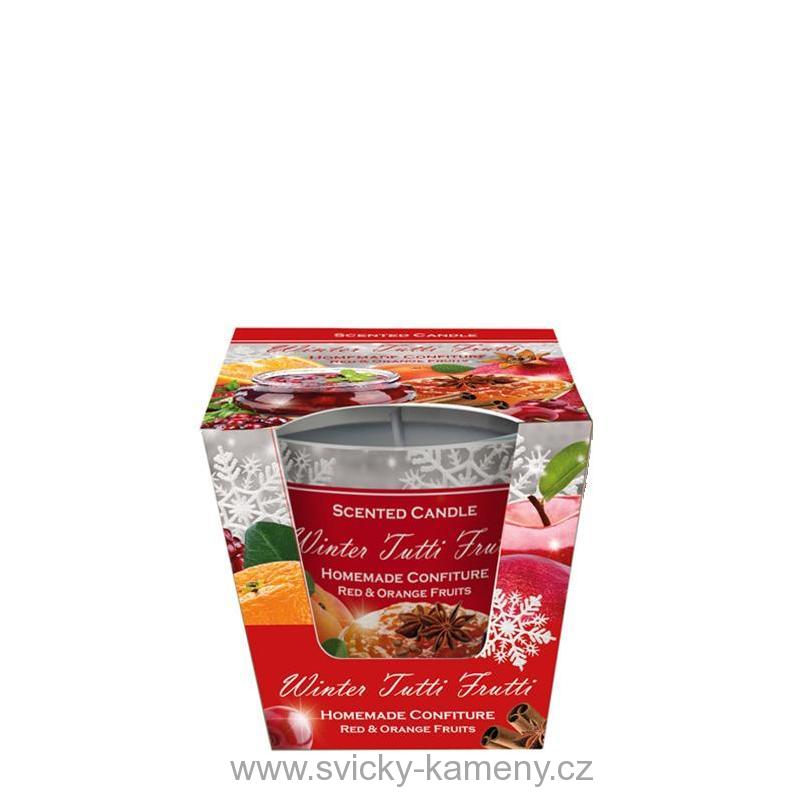 SVÍČKA VÁNOČNÍ DÁRKOVÁ VONNÁ VE SKLE OVOCE V ZIMĚ 115 g.    