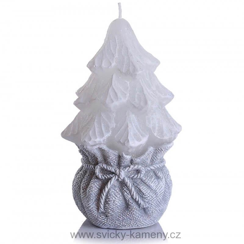 SVÍČKA VÁNOČNÍ DÁRKOVÁ STROMEK XMAS FIGURKA 130 mm BÍLOŠEDÁ