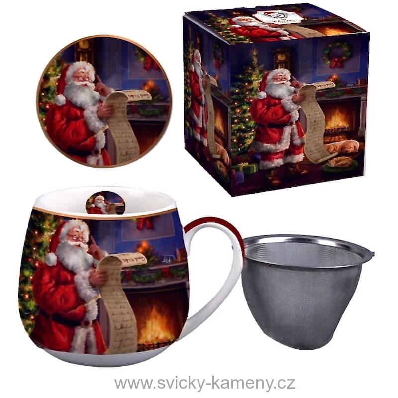 DÁRKOVÝ HRNEK SE SÍTKEM A VÍČKEM 430 ml BUCLATÝ VÁNOČNÍ PŘÁNÍ