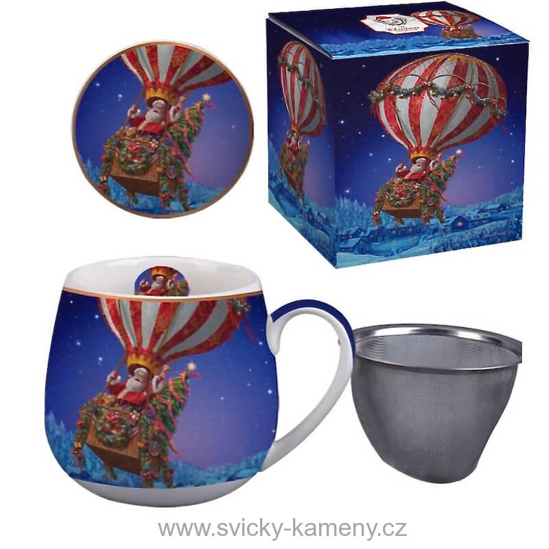 DÁRKOVÝ HRNEK SE SÍTKEM A VÍČKEM 430 ml BUCLATÝ VÁNOČNÍ NOC ZÁZRAKŮ