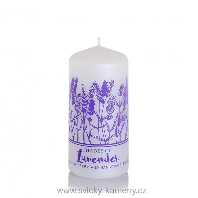 SVÍČKA DÁRKOVÁ LEVANDULE TISK VÁLEC 60x130 mm BÍLÁ