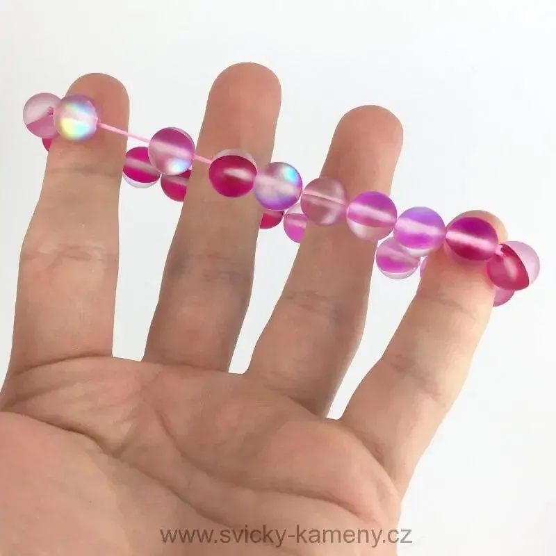 NÁRAMEK Z KORÁLKŮ - OPALIT RŮŽOVÝ 10 mm