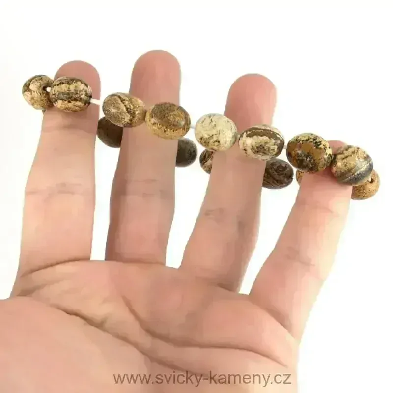 NÁRAMEK Z KORÁLKŮ - TROMLOVANÝ JASPIS OBRÁZKOVÝ 