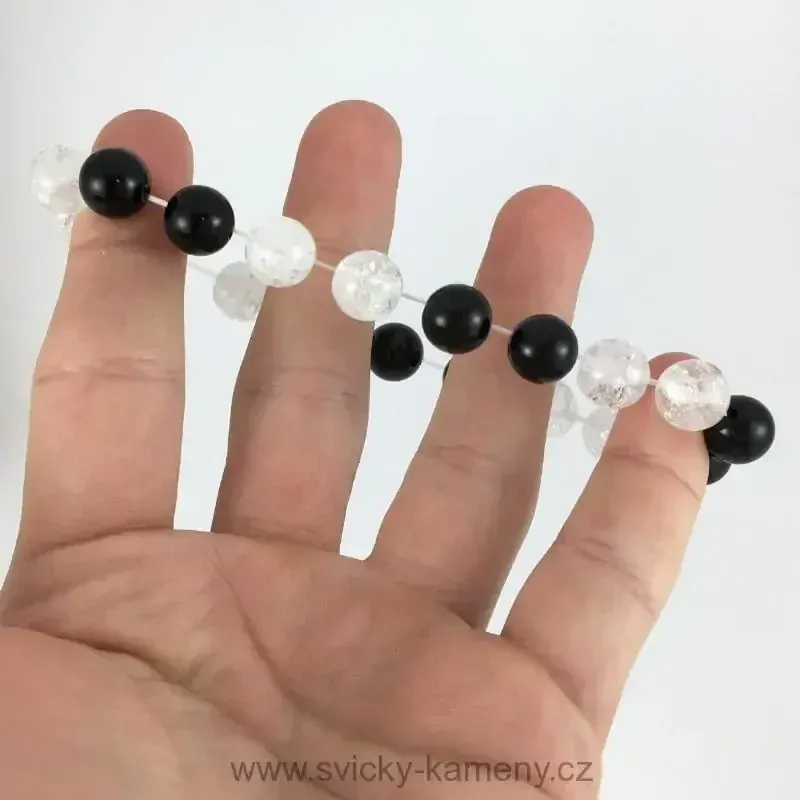 NÁRAMEK Z KORÁLKŮ - KŘIŠŤÁL PUKANÝ A ONYX 10 mm