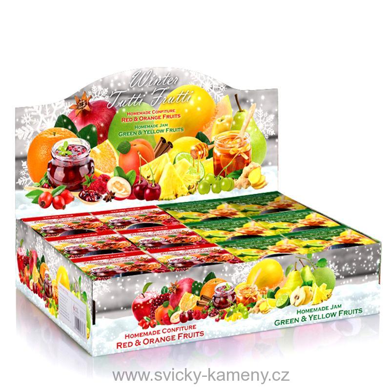 SVÍČKA VÁNOČNÍ DÁRKOVÁ VONNÁ VE SKLE OVOCE V ZIMĚ 115 g.    