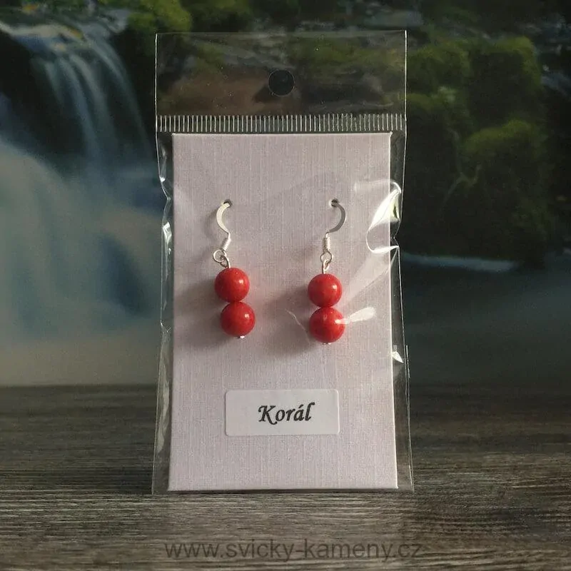 NÁUŠNICE Z KORÁLKŮ KORÁL ČERVENÝ 8mm