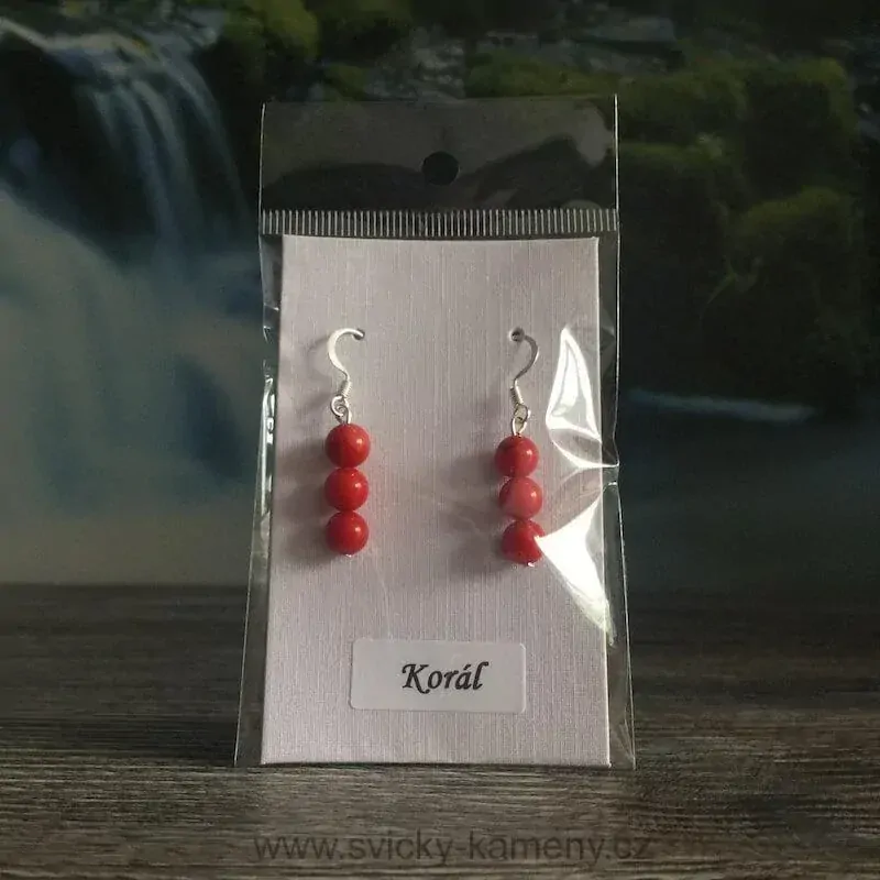 NÁUŠNICE Z KORÁLKŮ KORÁL ČERVENÝ 6mm