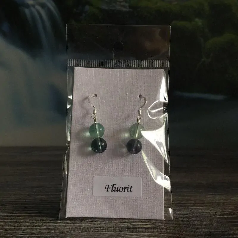 NÁUŠNICE Z KORÁLKŮ FLUORIT 8mm