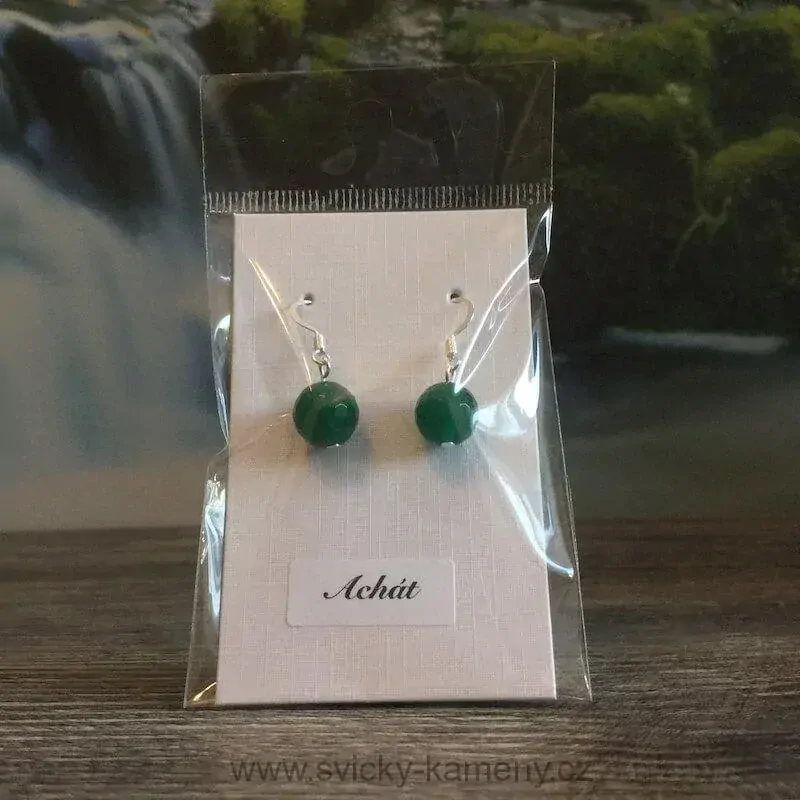 NÁUŠNICE Z KORÁLKŮ ACHÁT ZELENÝ FAZETOVANÝ 10mm