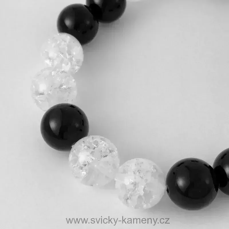 NÁRAMEK Z KORÁLKŮ - KŘIŠŤÁL PUKANÝ A ONYX 10 mm
