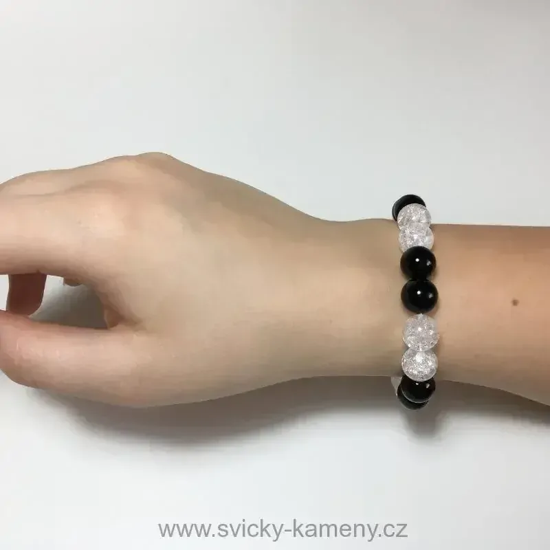 NÁRAMEK Z KORÁLKŮ - KŘIŠŤÁL PUKANÝ A ONYX 10 mm
