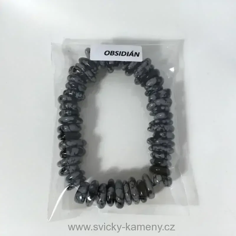 NÁRAMEK Z KORÁLKŮ - OBSIDIÁN VLOČKOVÝ DISK