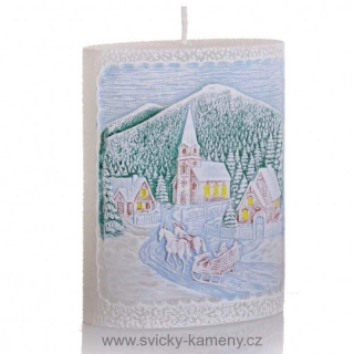 SVÍČKA VÁNOČNÍ DÁRKOVÁ OVÁL 100x140 mm BÍLÁ ZIMA