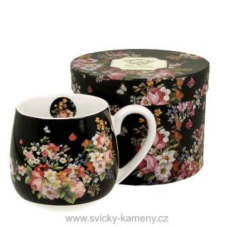 DÁRKOVÝ HRNEK BUCLATÝ 430 ml KVĚTINOVÝ tmavý