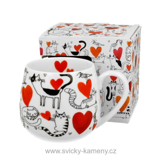 DÁRKOVÝ HRNEK BUCLATÝ 430 ml KOČKY S ČERVENÝMI SRDÍČKY