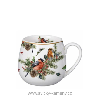 DÁRKOVÝ HRNEK BUCLATÝ 430 ml VÁNOČNÍ PTÁČCI