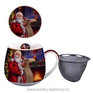 DÁRKOVÝ HRNEK SE SÍTKEM A VÍČKEM 430 ml BUCLATÝ VÁNOČNÍ PŘÁNÍ