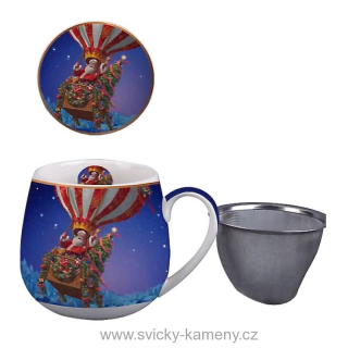 DÁRKOVÝ HRNEK SE SÍTKEM A VÍČKEM 430 ml BUCLATÝ VÁNOČNÍ NOC ZÁZRAKŮ
