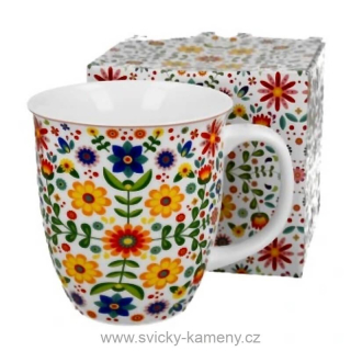 DÁRKOVÝ HRNEK VYSOKÝ 650ml BAREVNÉ KVĚTY "White"
