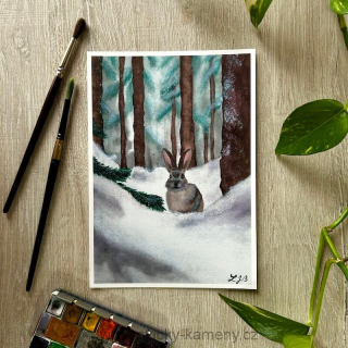 STRÁŽCE ZIMNÍHO LESA Akvarelový obraz - A5 formát
